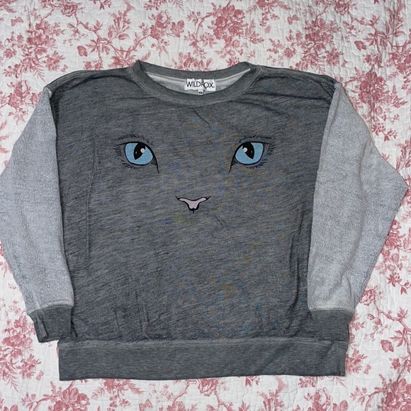 WILDFOX vintage grey cat sweatshirt XS - Picture 2 of 6